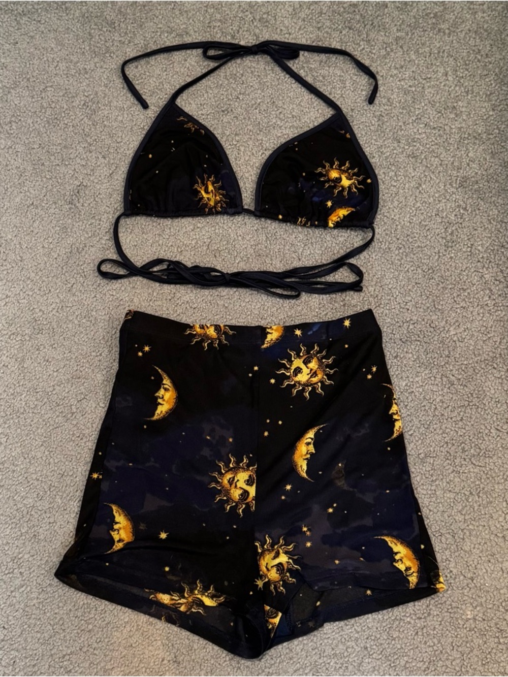 Bear Dance Celestial Gold Sun And Moon Lined Bikini Top (Med) & Shorts (Small)